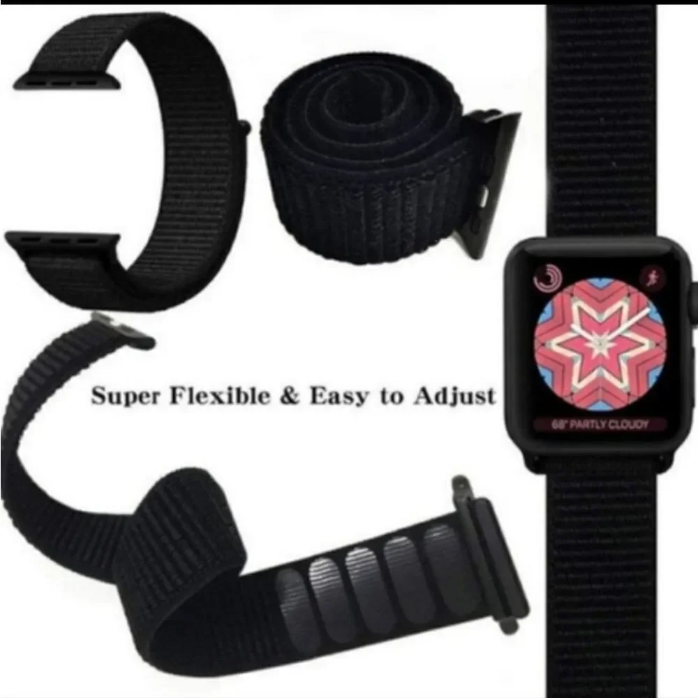 3-NEW Adjustable velcro loop strap for Apple Watch in Orange, mixed colors,& Tan